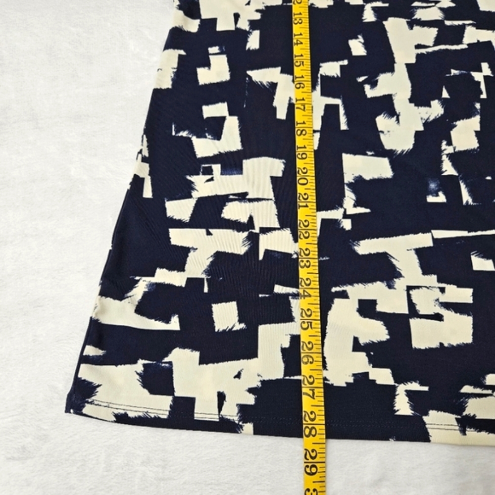 EUC Alfani blouse navy blue & off-white artsy pattern w/detachable necklace XL - Picture 11 of 12